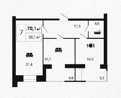 2-кімнатна 70.1 м² в ЖК Сімейний Lux від 16 000 грн/м², Черкаси