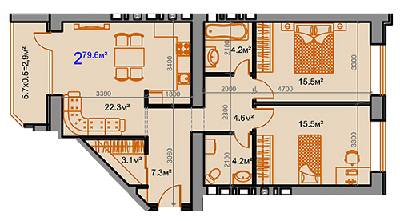2-комнатная 79.6 м² в ЖК Сосновый от 13 330 грн/м², Николаев