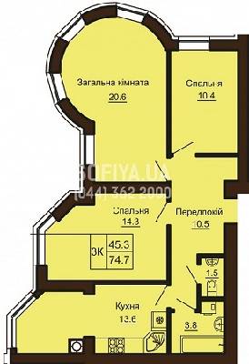 3-кімнатна 74.7 м² в ЖК Софія Клубний від 26 000 грн/м², с. Софіївська Борщагівка