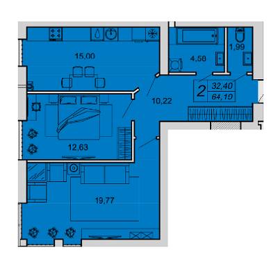 2-комнатная 64.19 м² в ЖК Супернова от застройщика, Луцк