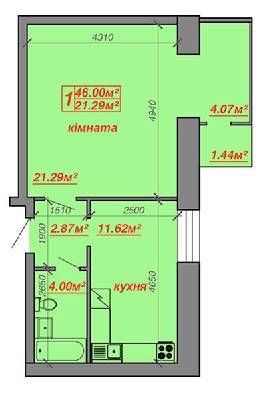 1-комнатная 46 м² в ЖК Затишний двір от застройщика, Луцк