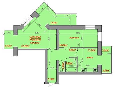 2-комнатная 78 м² в ЖК Затишний двір от застройщика, Луцк