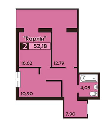 2-комнатная 52.18 м² в ЖК Фамилия от застройщика, Львов