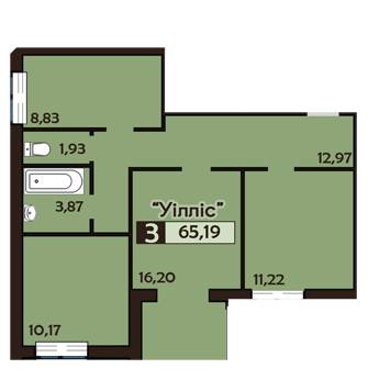 3-комнатная 65.19 м² в ЖК Фамилия от застройщика, Львов