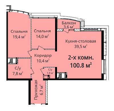 2-комнатная 100.8 м² в ЖК Четыре сезона от 23 200 грн/м², Одесса
