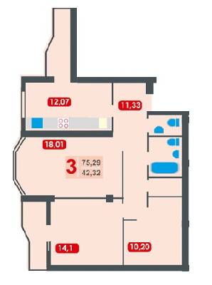 3-комнатная 75.29 м² в ЖК Эко-дом на Величковского от застройщика, Львов