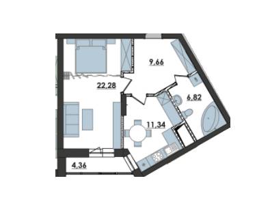 1-комнатная 52.88 м² в ЖК Amsterdom от застройщика, пгт Турбов