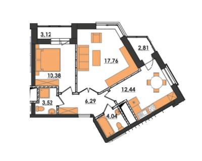 2-комнатная 56.83 м² в ЖК Amsterdom от застройщика, пгт Турбов