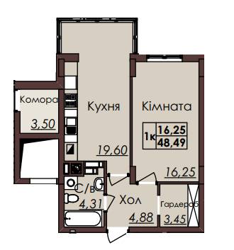 1-кімнатна 48.49 м² в ЖК Globus Meridian від 23 000 грн/м², Львів