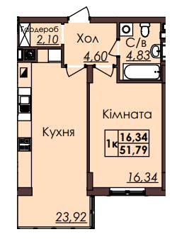 1-кімнатна 51.79 м² в ЖК Globus Meridian від 23 000 грн/м², Львів