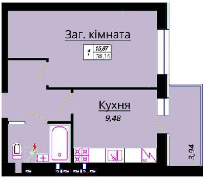 1-комнатная 38.16 м² в ЖК Green Life от 15 550 грн/м², г. Ирпень