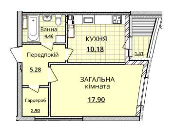 1-комнатная 41.42 м² в ЖК ObolonSky от застройщика, Киев