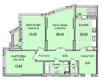 3-комнатная 90.25 м² в ЖК ObolonSky от застройщика, Киев