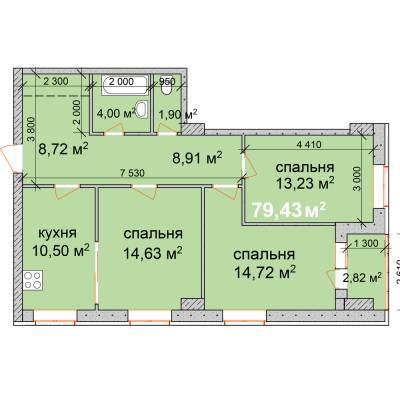 3-кімнатна 79.43 м² в ЖК Palladio від забудовника, Запоріжжя