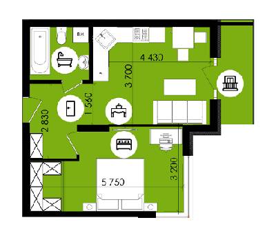 1-комнатная 42.66 м² в ЖК Royal Park от 13 300 грн/м², г. Дубляны