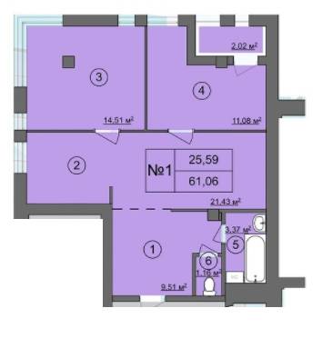 1-кімнатна 61.06 м² в ЖК Smart Style від забудовника, Рівне
