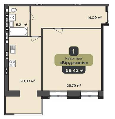 1-комнатная 69.42 м² в ЖК Spring Town от 9 000 грн/м², Хмельницкий