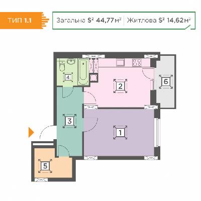 1-кімнатна 44.77 м² в ЖК Melody Park від 18 800 грн/м², с. Проліски
