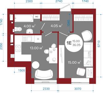 1-комнатная 36.05 м² в ЖК Олимп от 23 250 грн/м², г. Ирпень