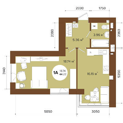 1-комнатная 44.22 м² в ЖК Фаворит Premium от 26 050 грн/м², г. Ирпень