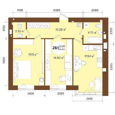 2-комнатная 66.9 м² в ЖК Фаворит Premium от 25 200 грн/м², г. Ирпень