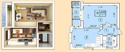 1-комнатная 42.31 м² в ЖК Власна квартира от 34 650 грн/м², Киев