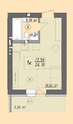 1-комнатная 26.1 м² в ЖК Власна квартира от 32 500 грн/м², Киев