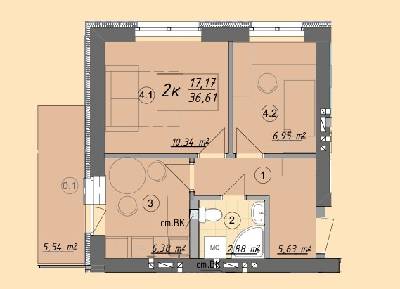 2-комнатная 36.61 м² в ЖК Власна квартира от 32 500 грн/м², Киев