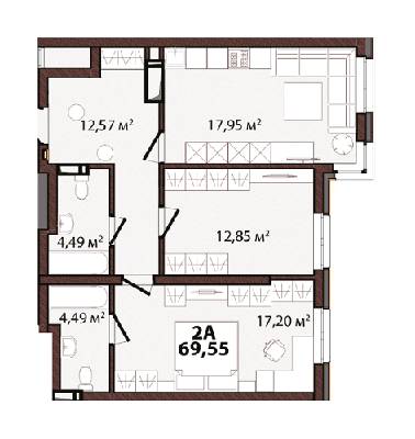 2-комнатная 69.55 м² в ЖК EDELDORF HILLS от 75 465 грн/м², Киев