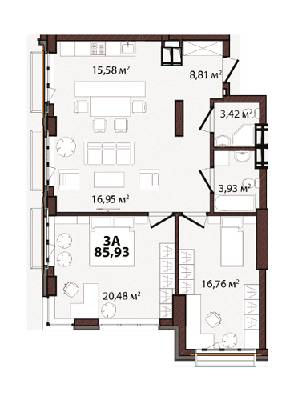 3-комнатная 85.93 м² в ЖК EDELDORF HILLS от 88 884 грн/м², Киев