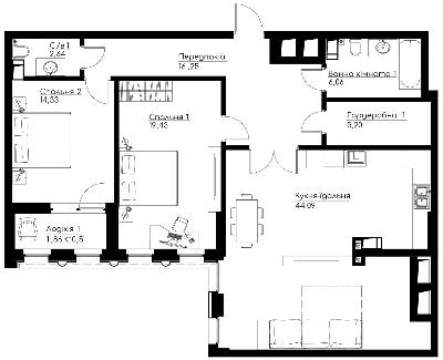 2-комнатная 111.72 м² в ЖК Chicago Central House от 93 100 грн/м², Киев