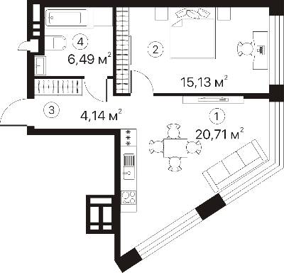 1-комнатная 46.47 м² в ЖК Terracotta от 19 311 грн/м², Киев