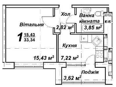 1-кімнатна 33.34 м² в ЖК Молодіжне містечко від 14 500 грн/м², с. Крюківщина