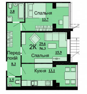 2-комнатная 56.3 м² в ЖК Дмитровский от 15 500 грн/м², с. Дмитровка