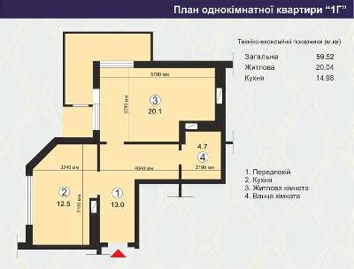 1-комнатная 59.52 м² в ЖК Вишневый квартал от застройщика, г. Вишневое