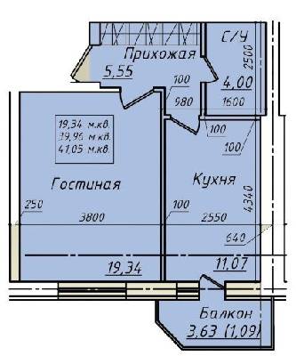 1-комнатная 41.05 м² в ЖК Солнечный от 17 200 грн/м², с. Софиевская Борщаговка