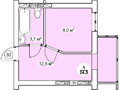 1-комнатная 24.5 м² в ЖК Новая Дания от 12 100 грн/м², с. Софиевская Борщаговка