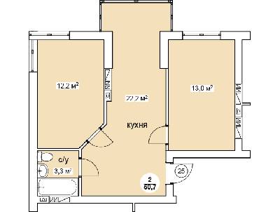 2-комнатная 50.7 м² в ЖК Новая Дания от 12 100 грн/м², с. Софиевская Борщаговка