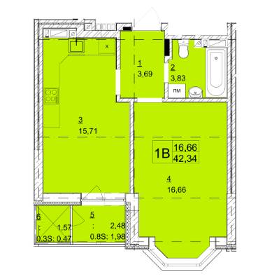 1-кімнатна 42.34 м² в ЖК Гранд Бурже від 16 050 грн/м², м. Буча