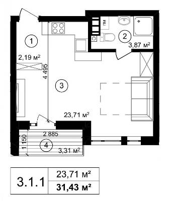 1-комнатная 31.43 м² в ЖК Struetinsky Residence от 43 169 грн/м², Киев
