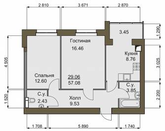 2-комнатная 57.2 м² в ЖК Софиевский квартал от 15 100 грн/м², с. Софиевская Борщаговка