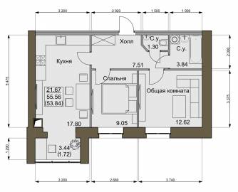 2-комнатная 55.56 м² в ЖК Софиевский квартал от 15 100 грн/м², с. Софиевская Борщаговка