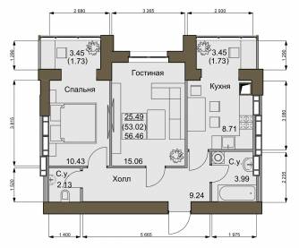 2-комнатная 56.46 м² в ЖК Софиевский квартал от 13 500 грн/м², с. Софиевская Борщаговка