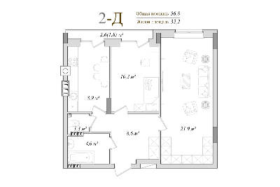 2-комнатная 56.8 м² в КД DeLuxe от 20 500 грн/м², г. Ирпень