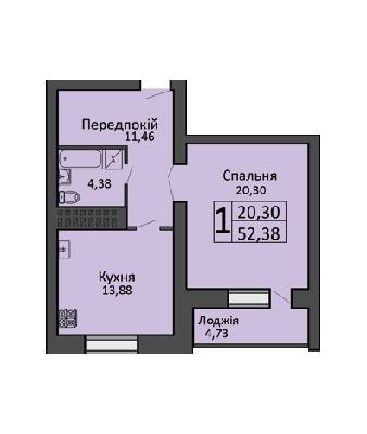 1-комнатная 52.38 м² в ЖК Левада от 16 000 грн/м², г. Борисполь
