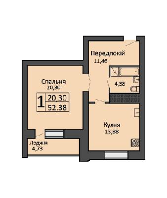 1-комнатная 52.38 м² в ЖК Левада от 16 000 грн/м², г. Борисполь