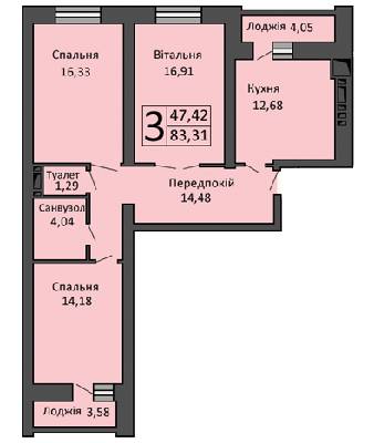 3-кімнатна 83.31 м² в ЖК Левада від 13 000 грн/м², м. Бориспіль