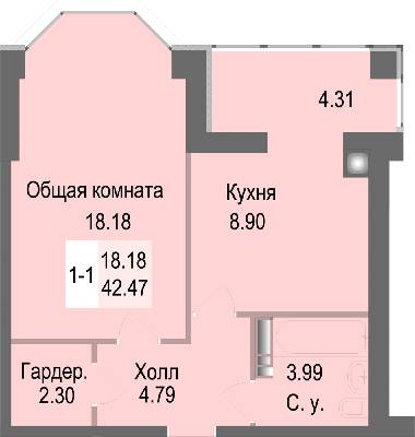 1-комнатная 42.47 м² в ЖК Софиевская сфера от 21 000 грн/м², с. Софиевская Борщаговка
