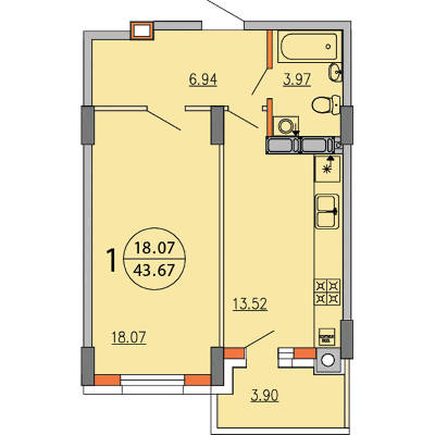 1-комнатная 43.67 м² в ЖК Софиевский пассаж от 16 950 грн/м², с. Софиевская Борщаговка
