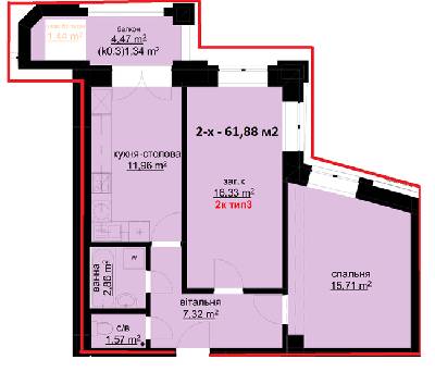 2-кімнатна 61.88 м² в ЖК Набережний від 25 000 грн/м², м. Біла Церква